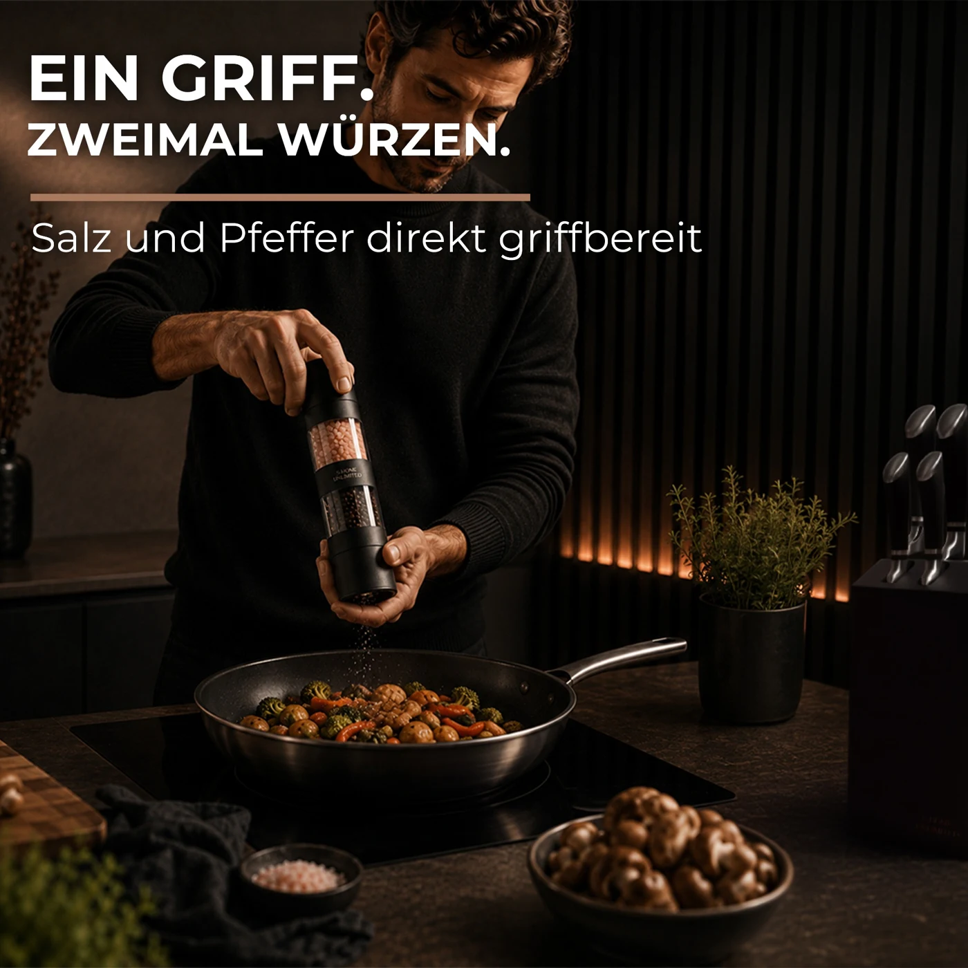 Gewürzmühle beim Kochen