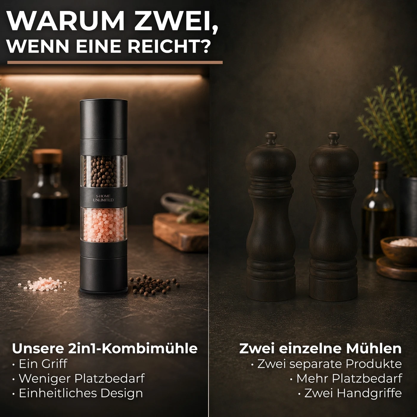 Vergleich einer Kombimühle mit zwei einzelnen Gewürzmühlen
