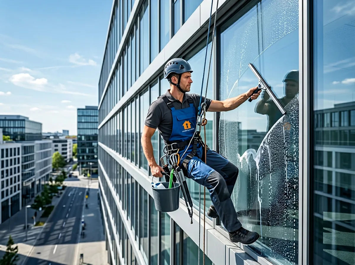 Streifenfreie Glasreinigung an einem Treppenhausfenster