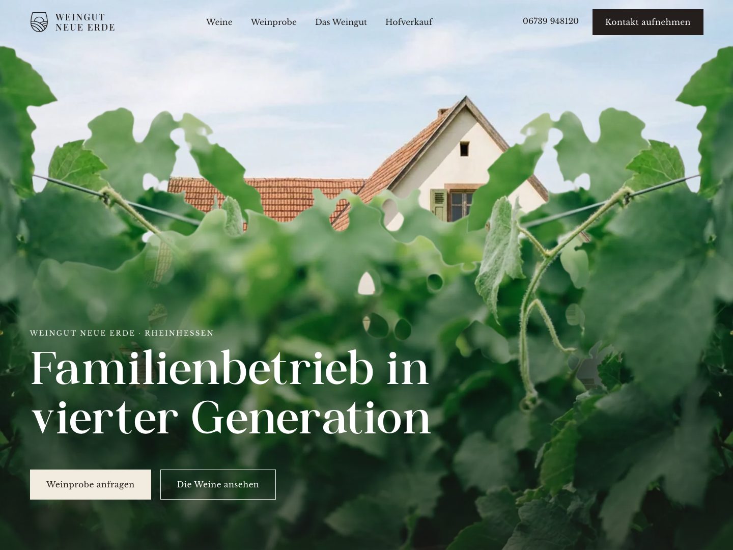 Startseite der Website des Weinguts Neue Erde