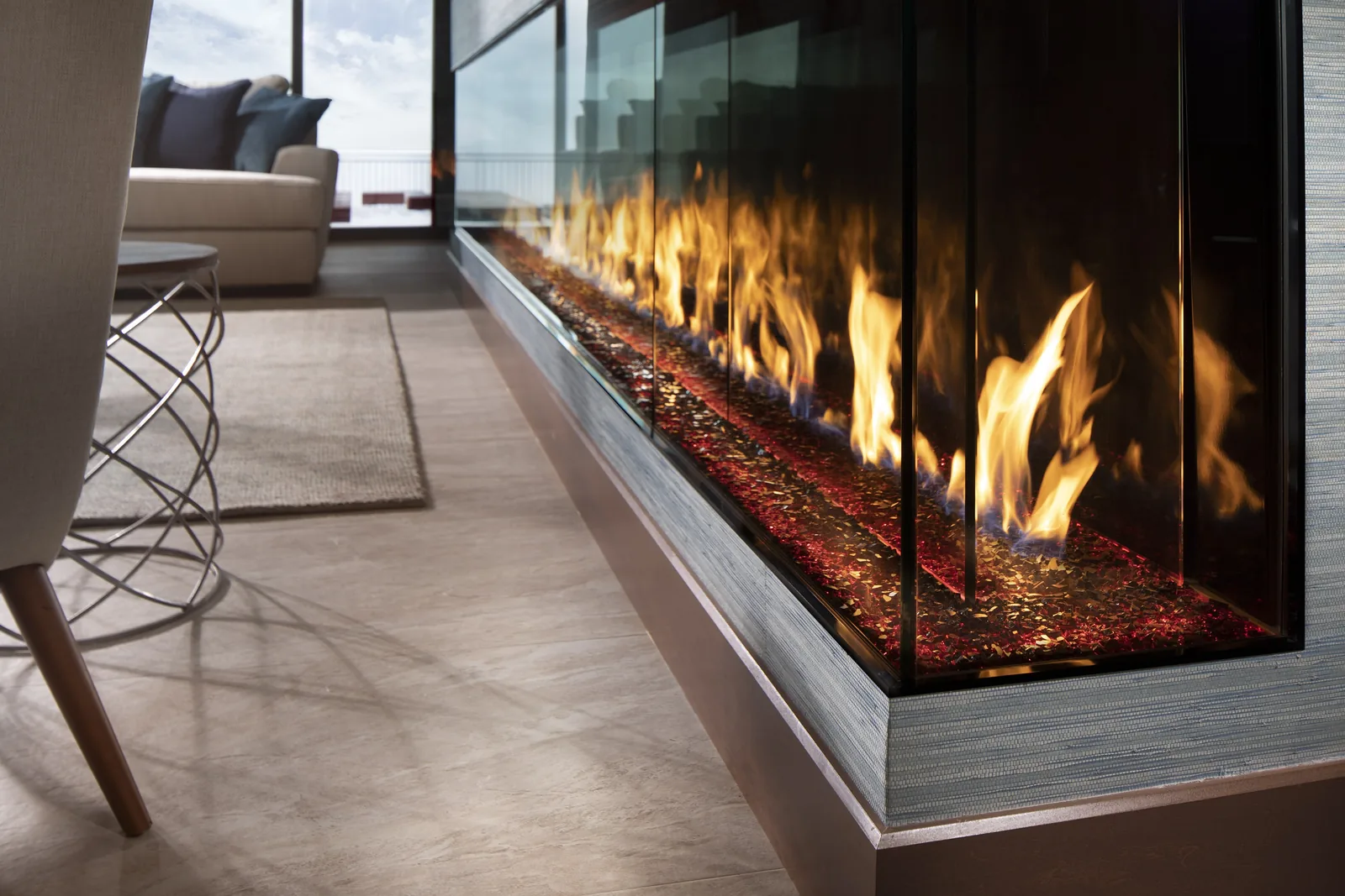 DaVinci corner fireplace in a contemporary living room