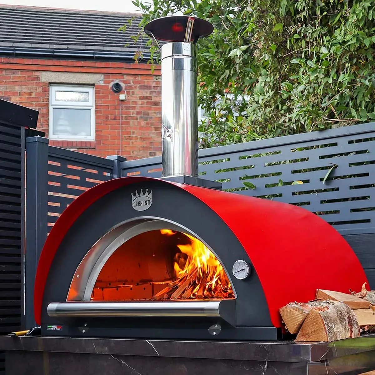 Red Clementi wood-fired pizza oven