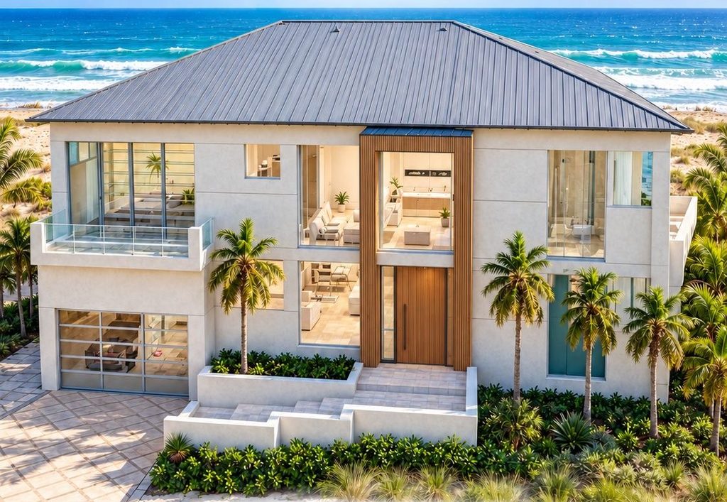 Architectural rendering of a beachfront custom home in Palm Coast, Florida