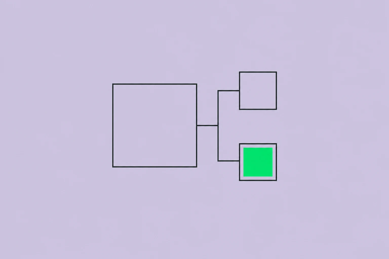 One large outlined square branching into two smaller squares, one green.
