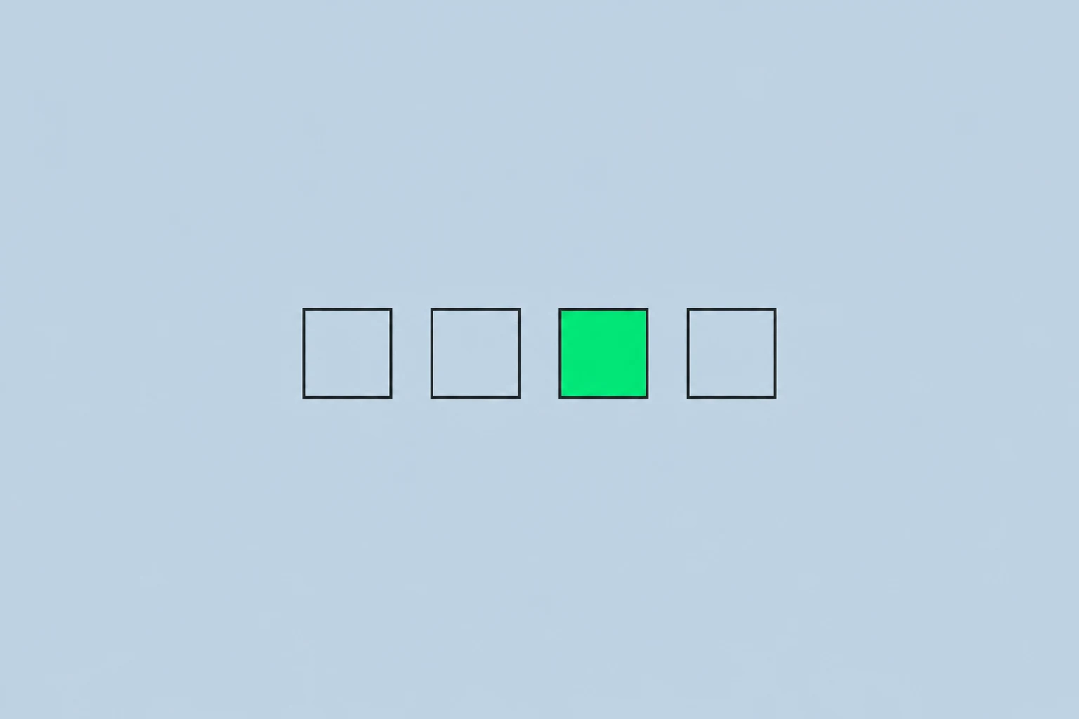 Four squares in a row with the third filled green.