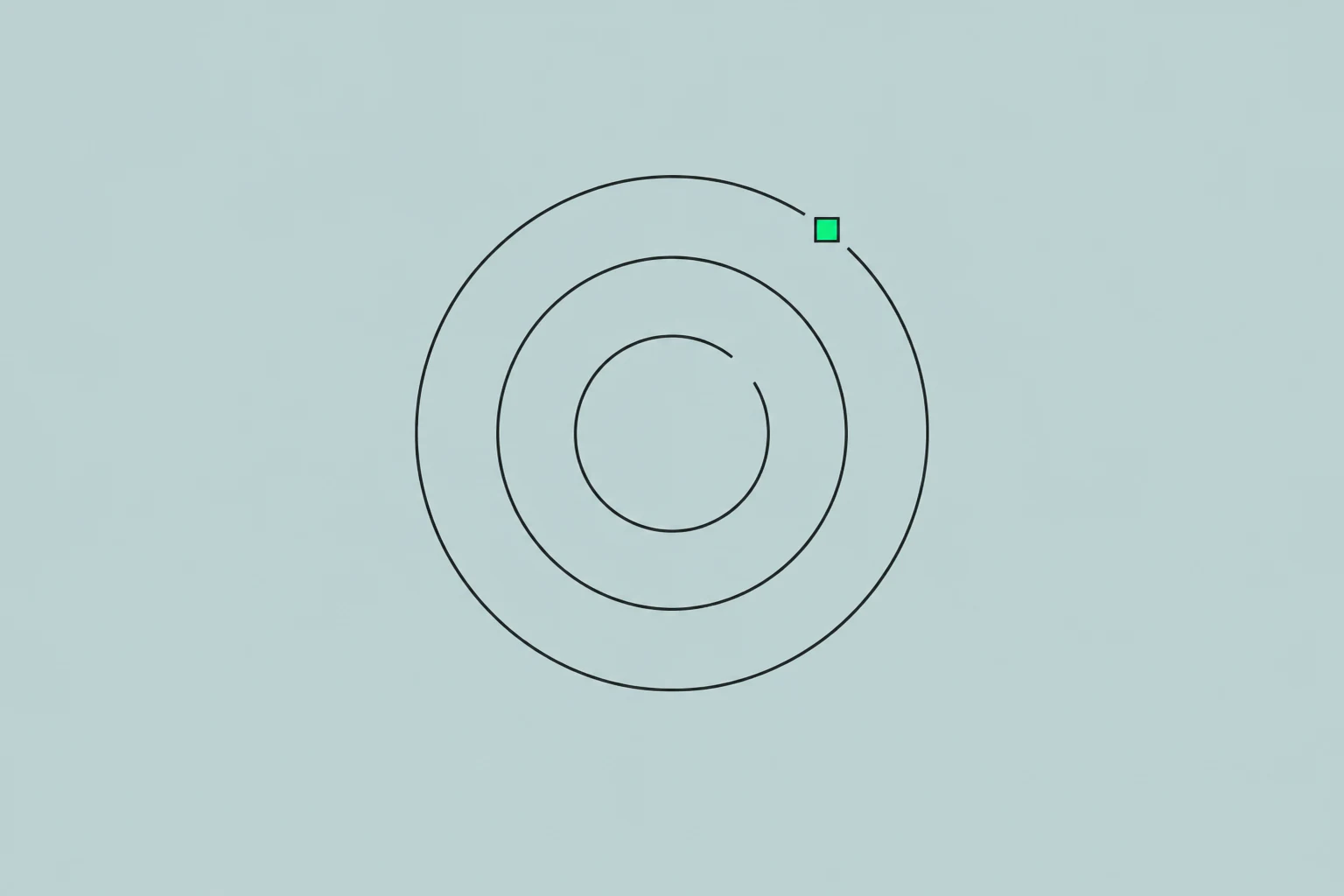 Three open concentric circles with a small green square.