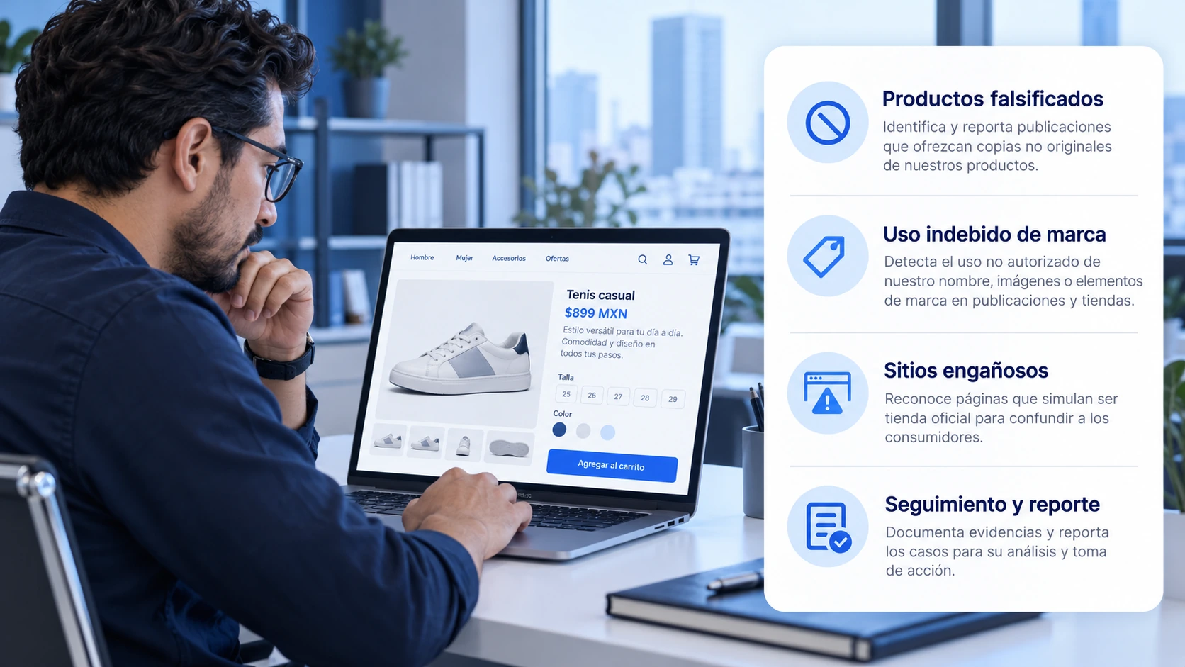 Hero conceptual de comercio electrónico con ejemplo de un sitio de venta que imita una marca