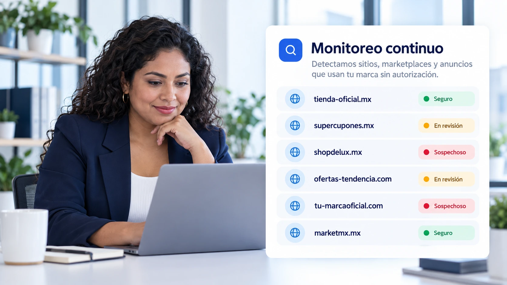 Ilustración conceptual sobre revisión de posibles sitios y dominios sospechosos en Ecommerce.