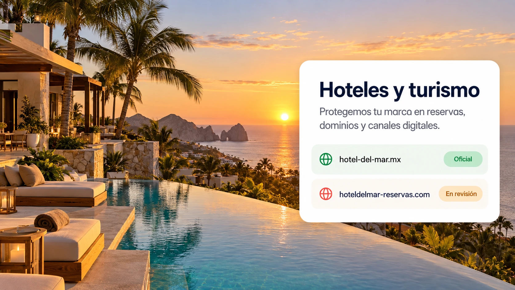 Hero conceptual de hoteles y turismo: sitio y dominios de alojamiento en revisión
