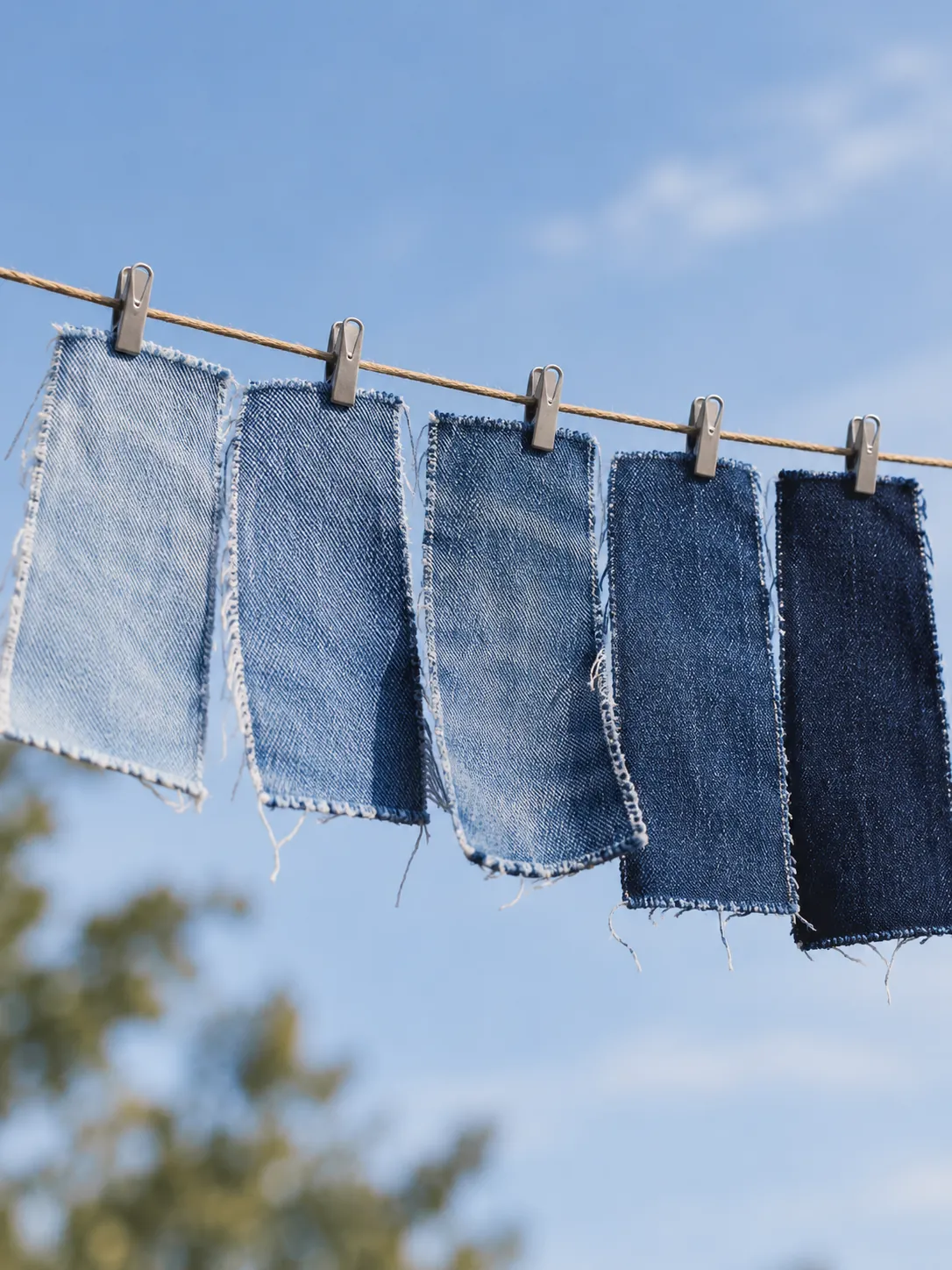 Jeans drying on a line outdoors
