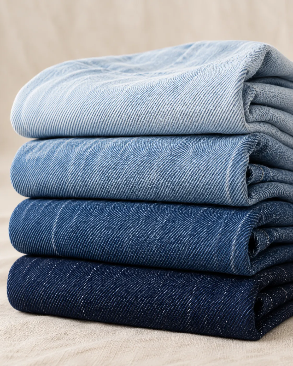 Stack of jeans in graded wash shades