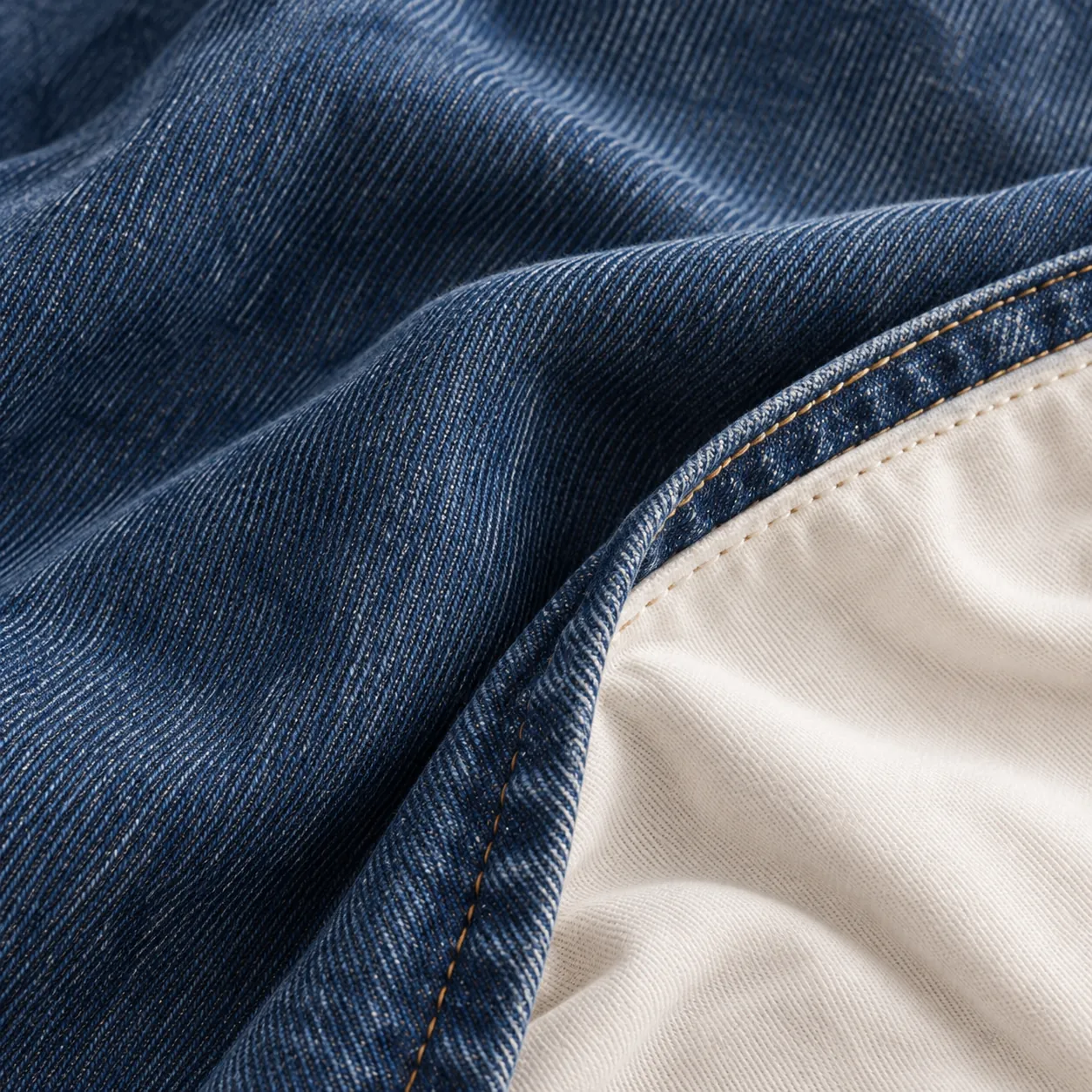 Indigo denim beside a clean white lining (illustrative)