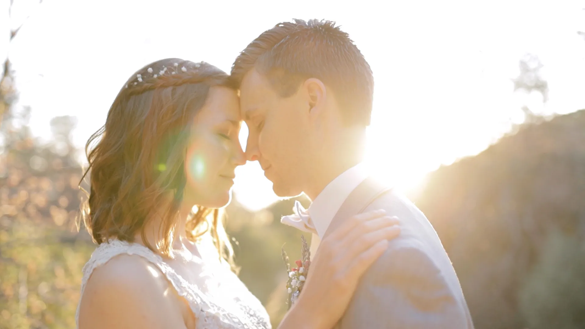 Wedding couple sharing an emotional moment