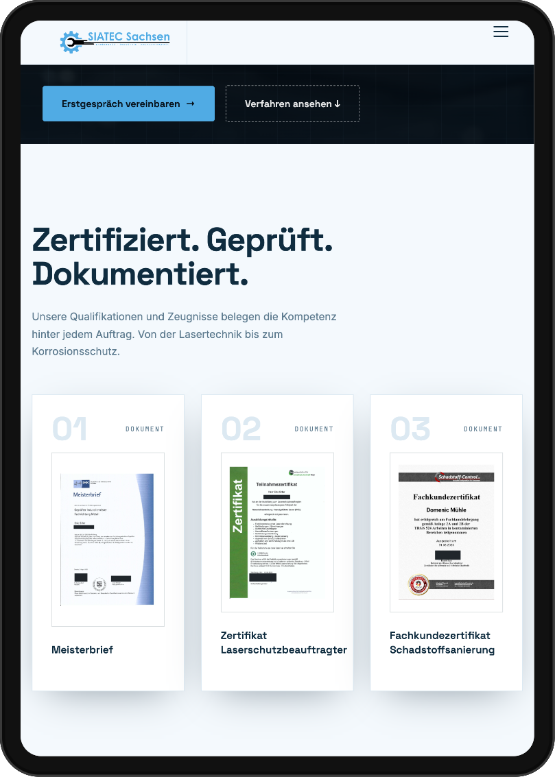Webseite auf dem Tablet