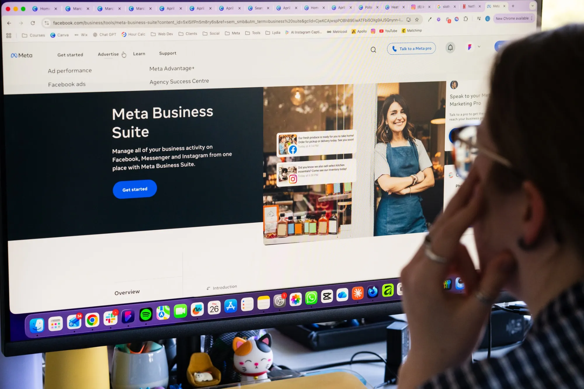 Meta Business Suite open on a monitor in the Pollard Media office