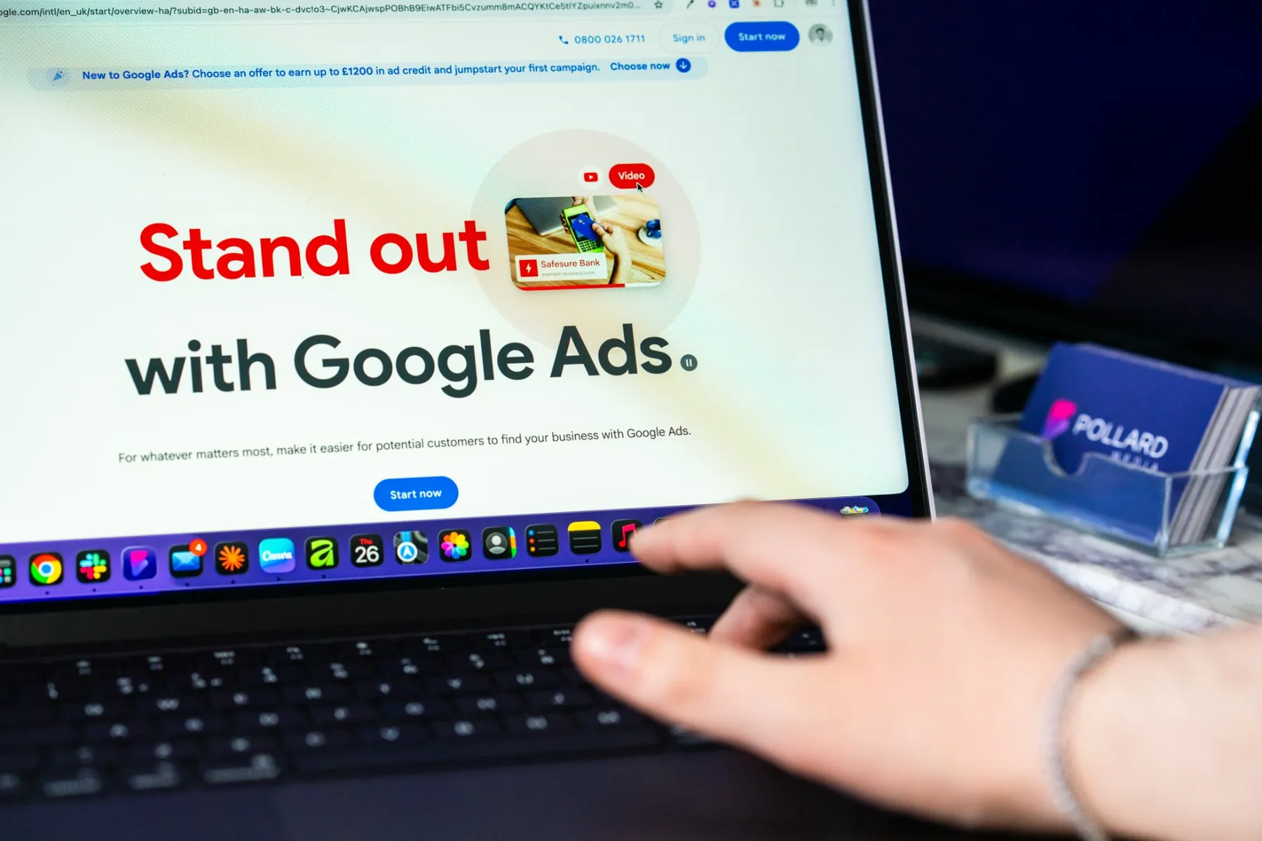 Google Ads open on a laptop in the Pollard Media office