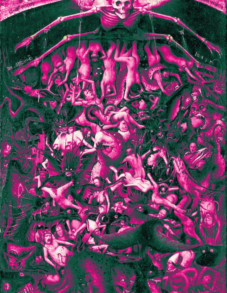Detail of tormented figures in hell from a Van Eyck panel
