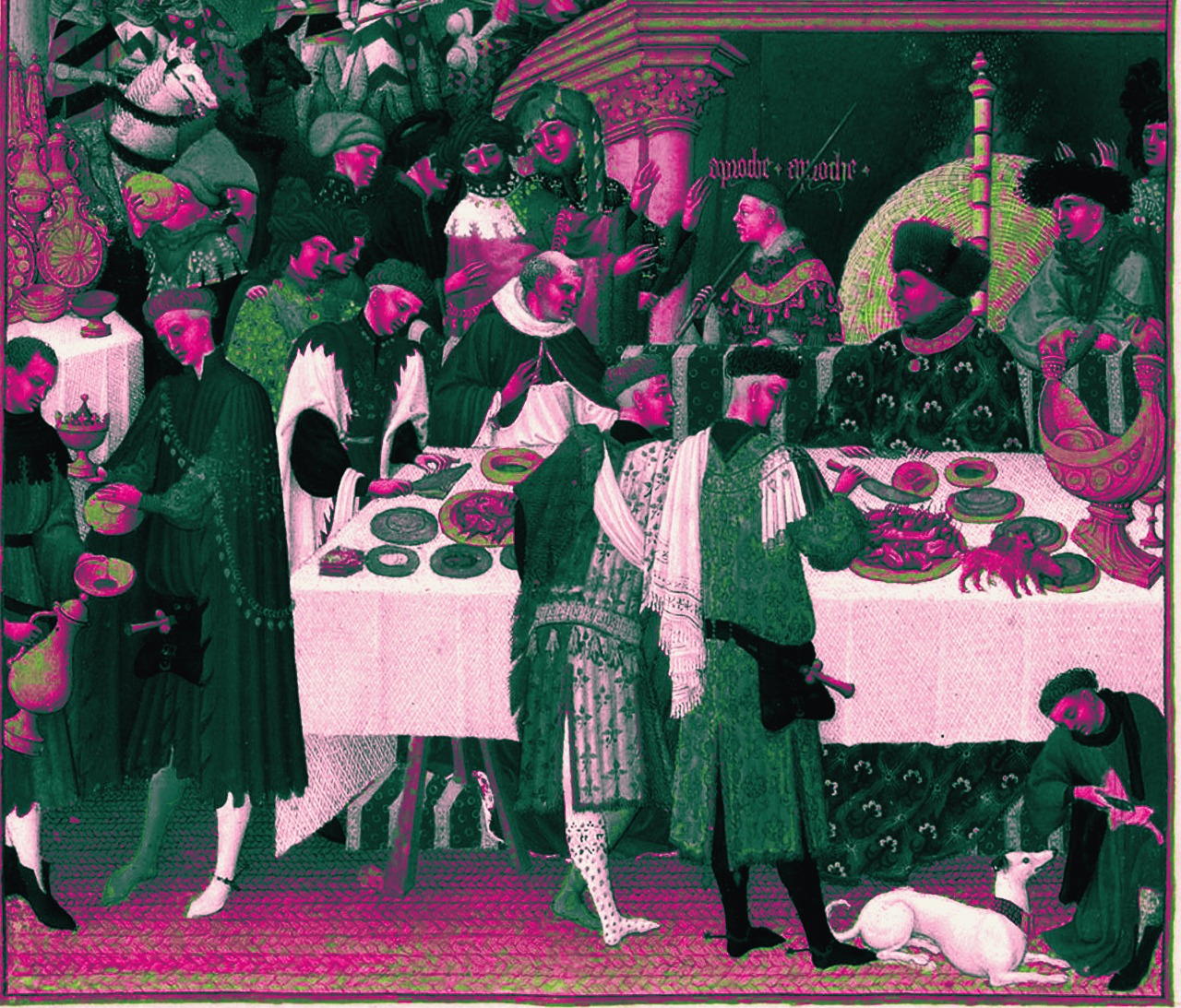 Medieval January feast scene with lords at a table
