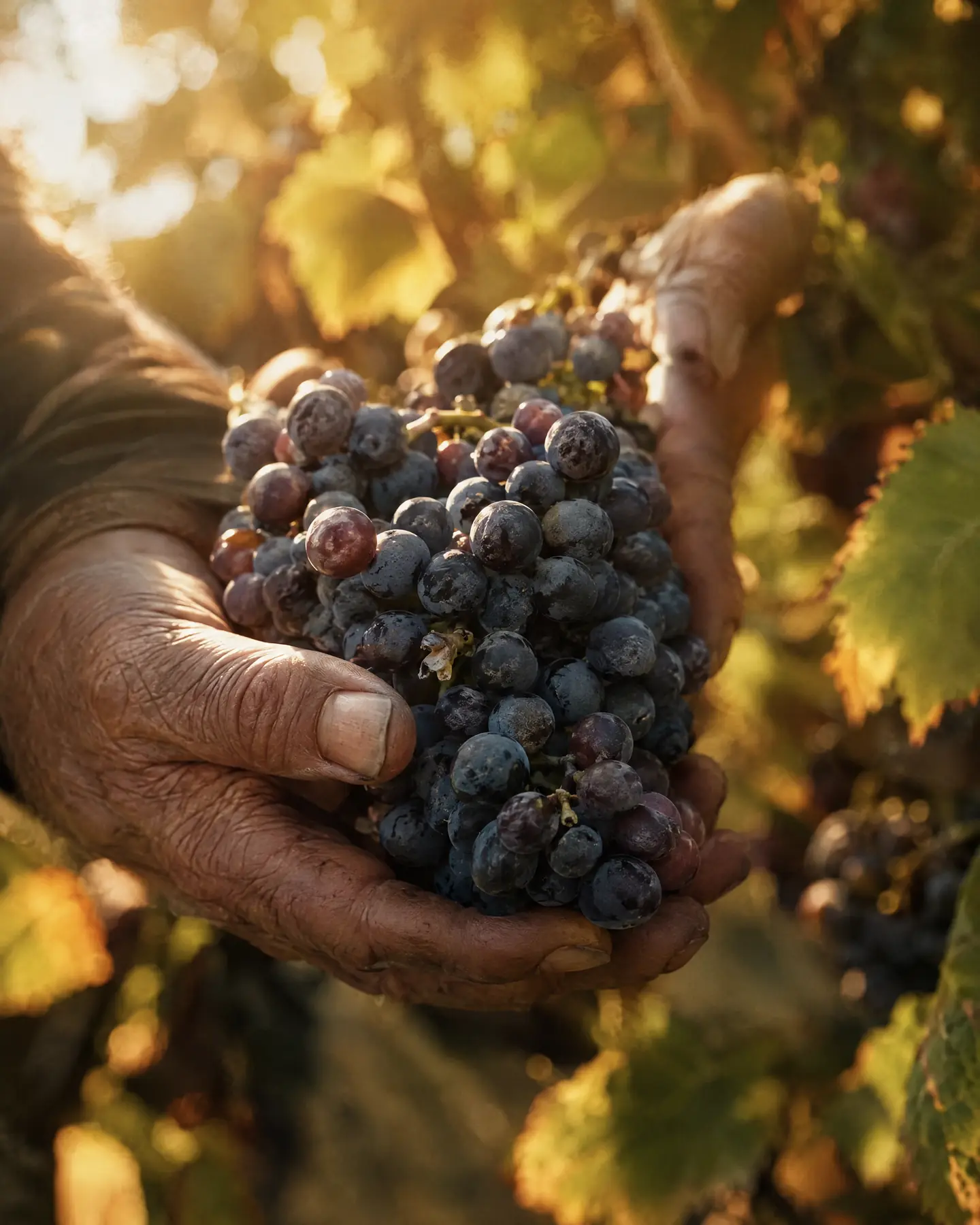 Hands picking grapes at harvest