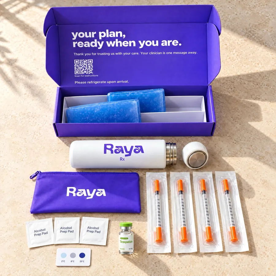 Open Raya weight care kit with vials and syringes