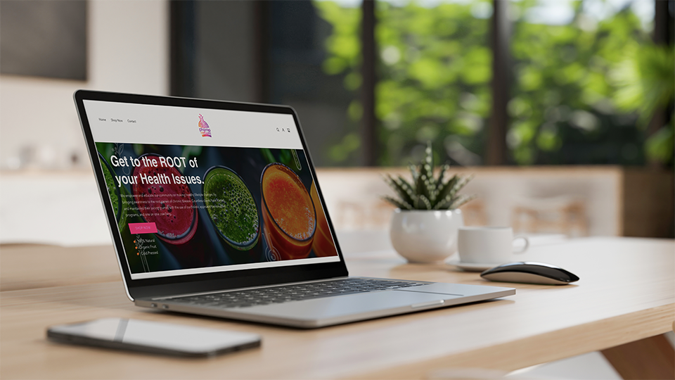 Pharmarooticals website designed by VQ Branding, shown on a laptop