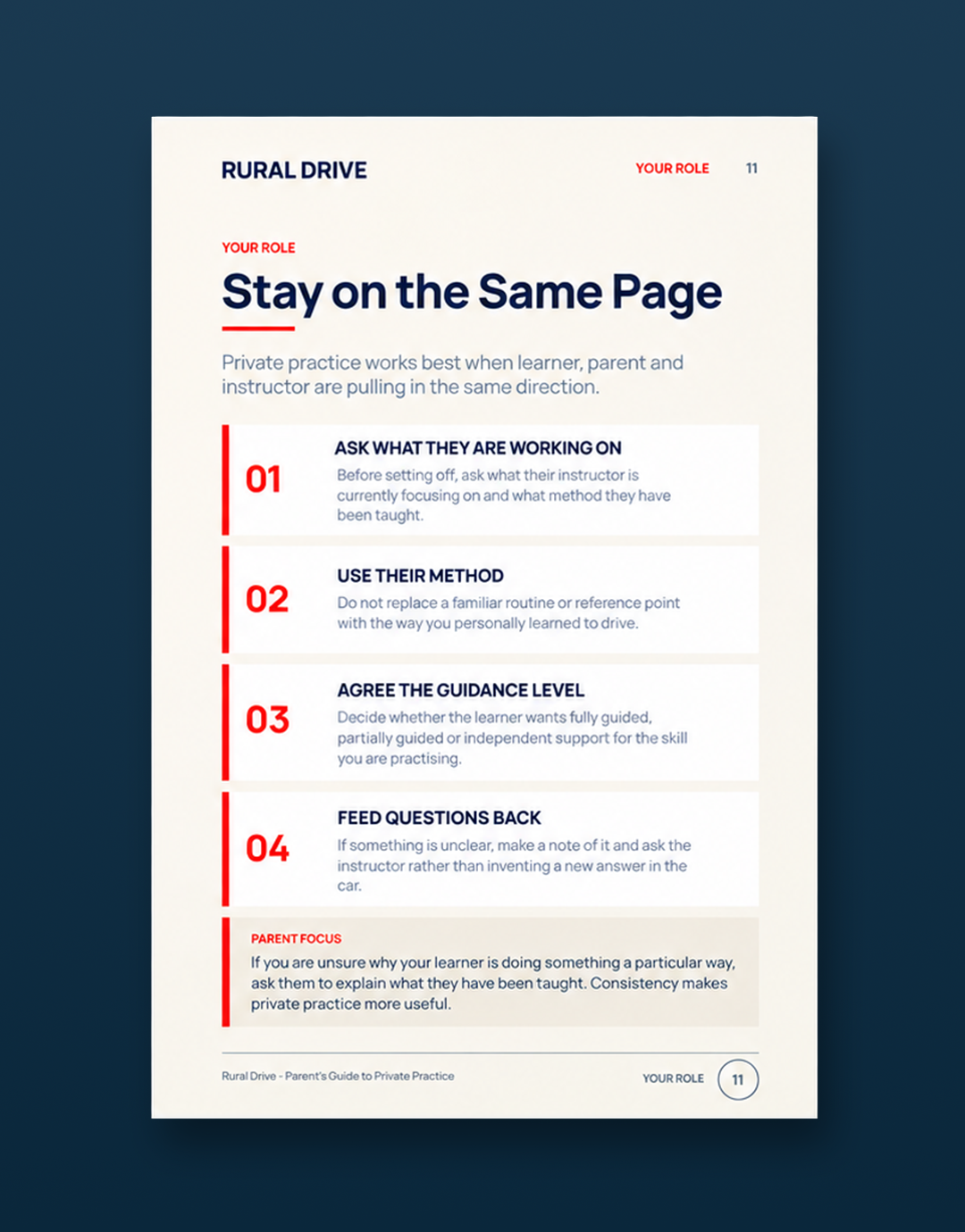Rural Drive handbook sample page 11: Stay on the Same Page