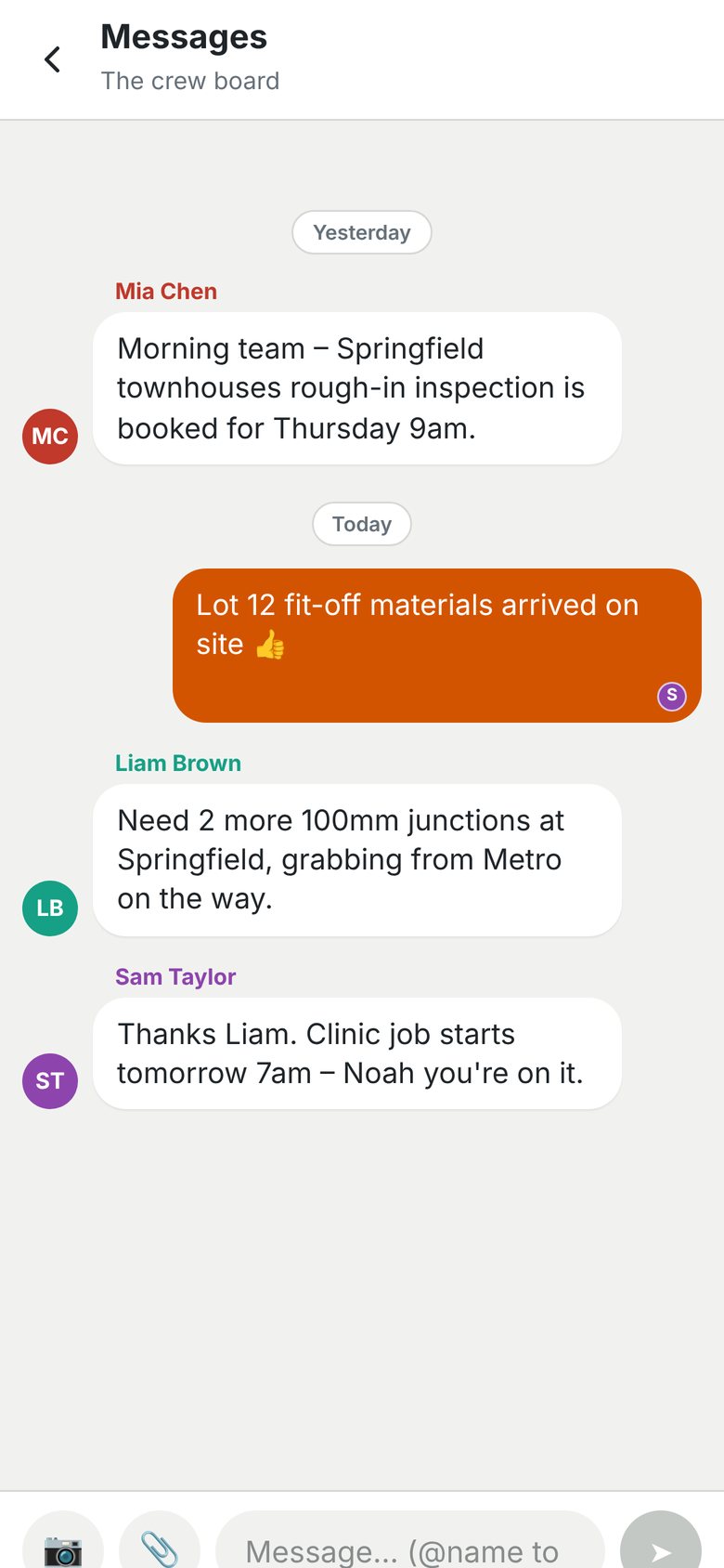 Crew message board on a phone
