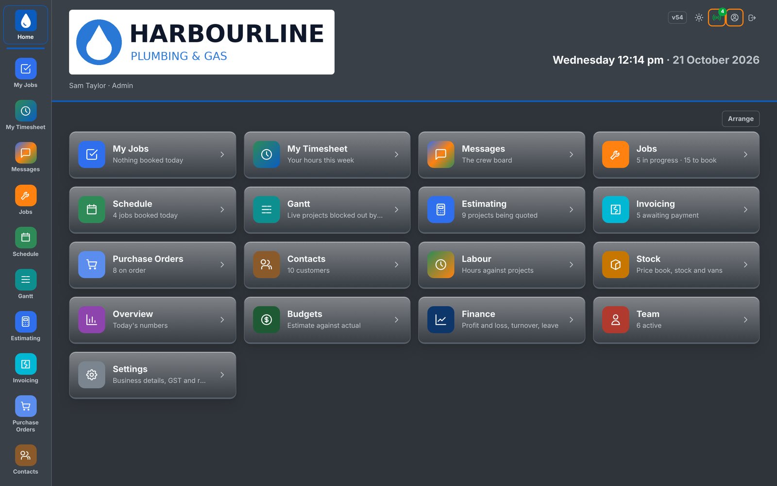 Trade Platforms home screen on a PC, showing every module in dark mode