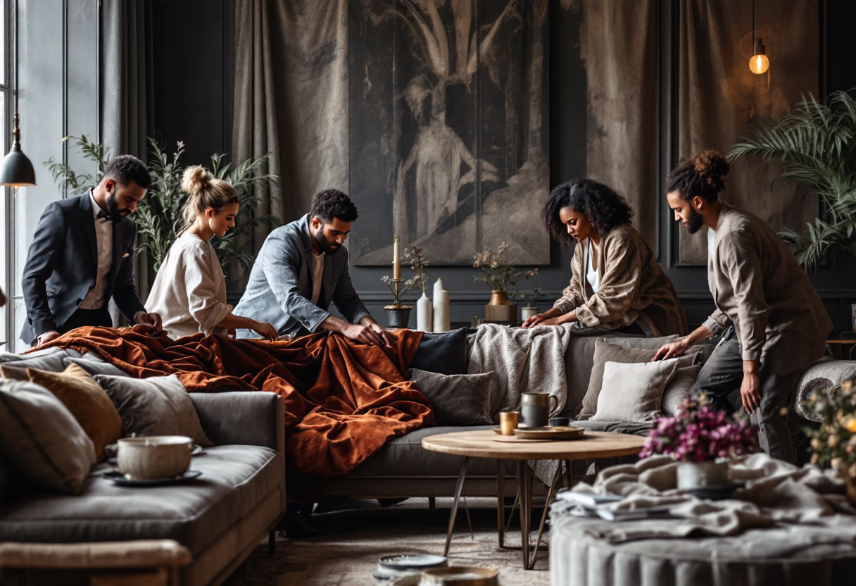 image of customers decorating furniture (for a furniture store)