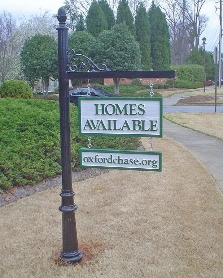 Homes available post and panel sign with decorative black post