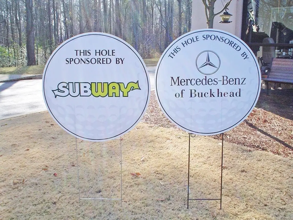 Golf tournament hole sponsor signs