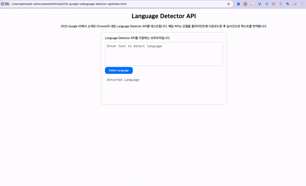 Language Detector API Demo App GIF