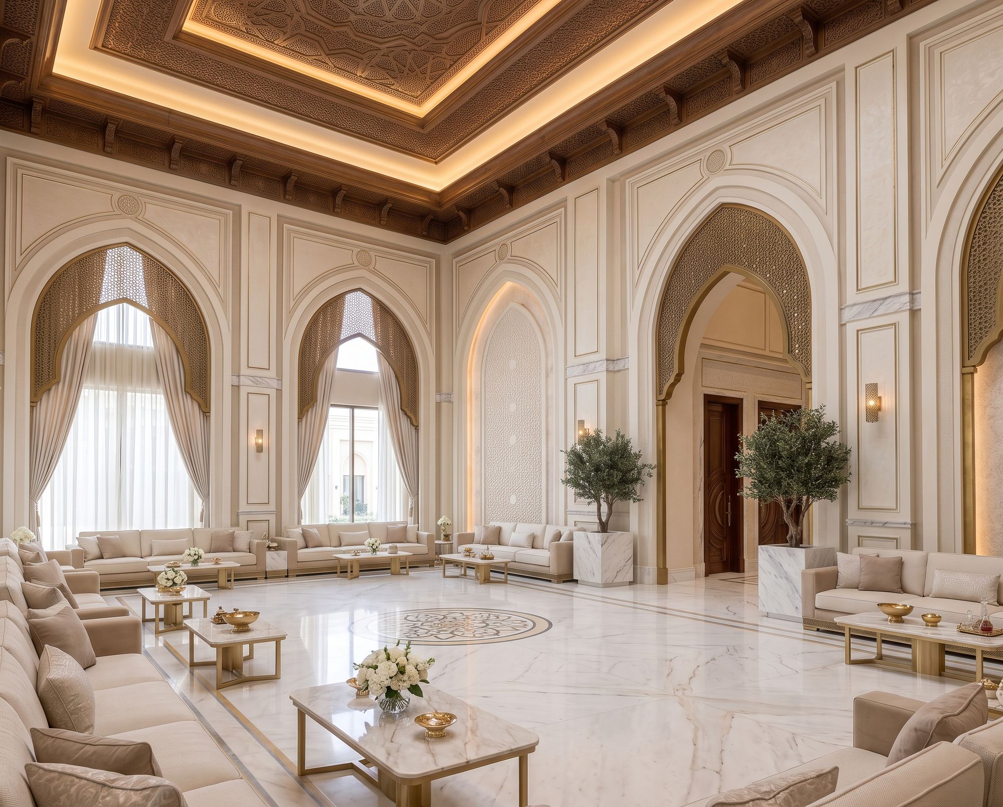 Majlis seating along the arched walls