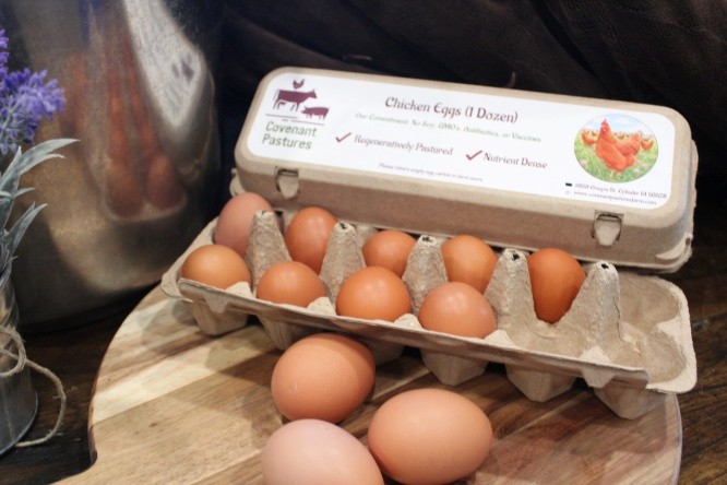 A carton of Covenant Pastures pastured eggs
