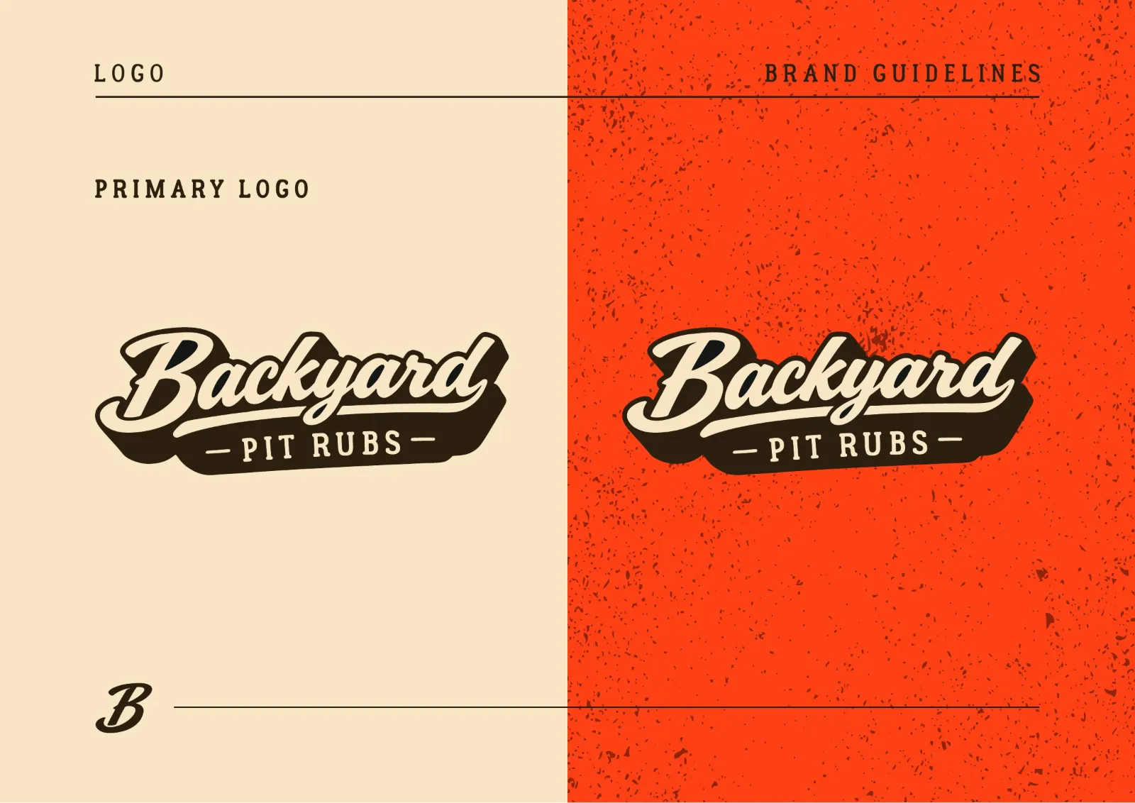 The Backyard Pit Rubs primary logo on cream and on Pitfire Red.