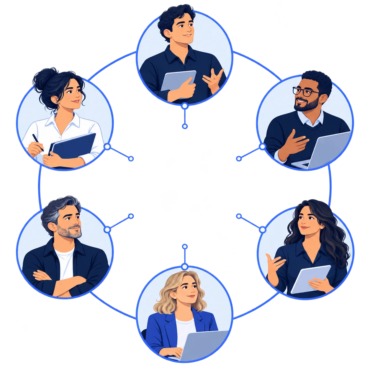 Representative illustration of six engineering disciplines working as one team.