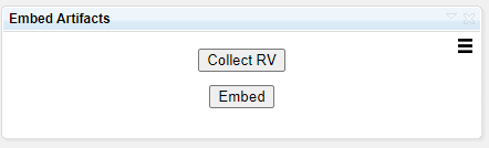 Embed Artifacts widget with Collect RV and Embed actions.