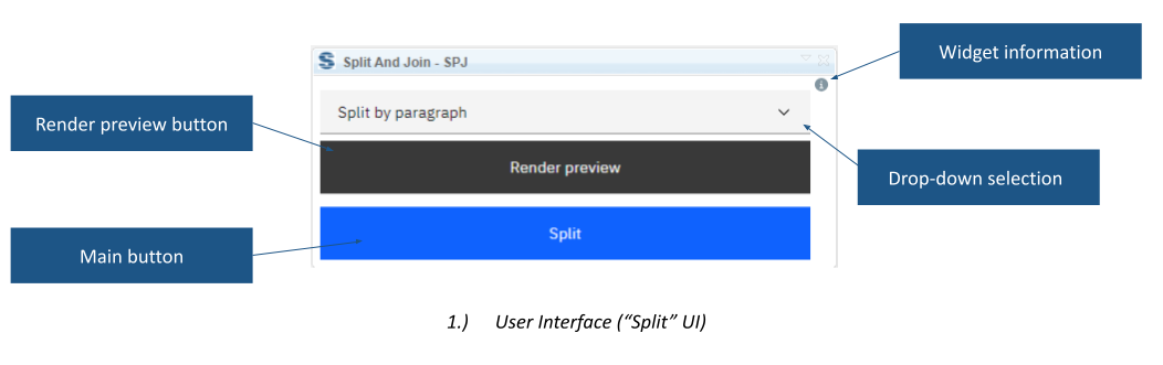 Split and Join in split mode, with a split rule, preview and execution action.