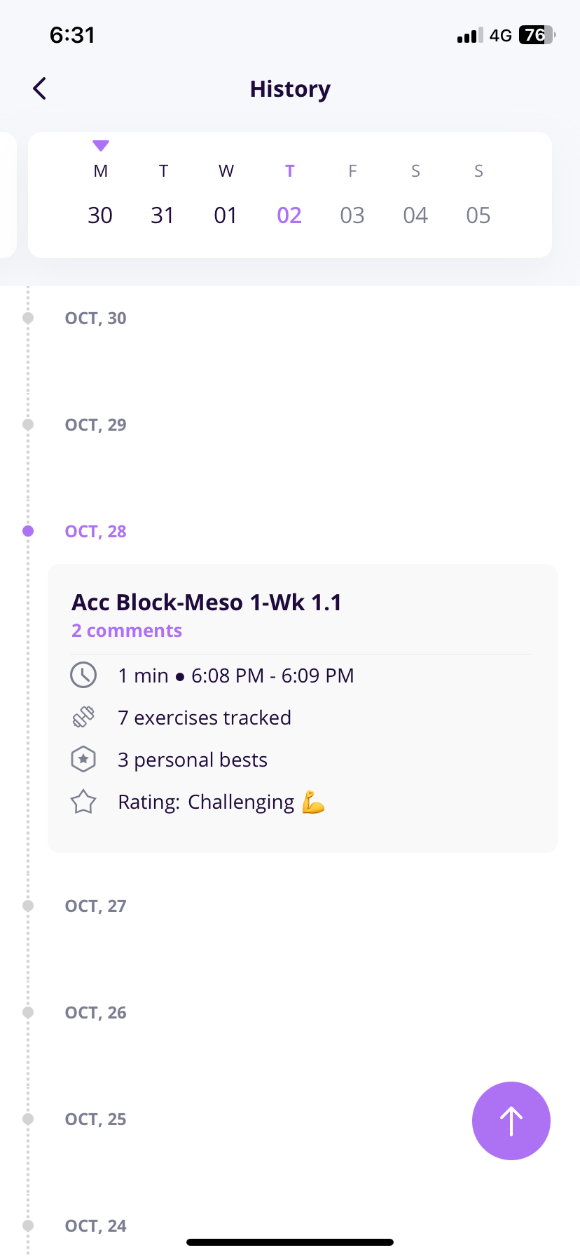 Airon app workout history