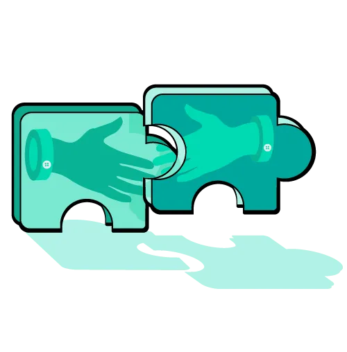 Handshake on two puzzle pieces