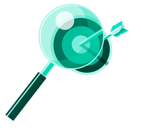 Competitor Analysis magnifying glass showing arrow in the centre of a target