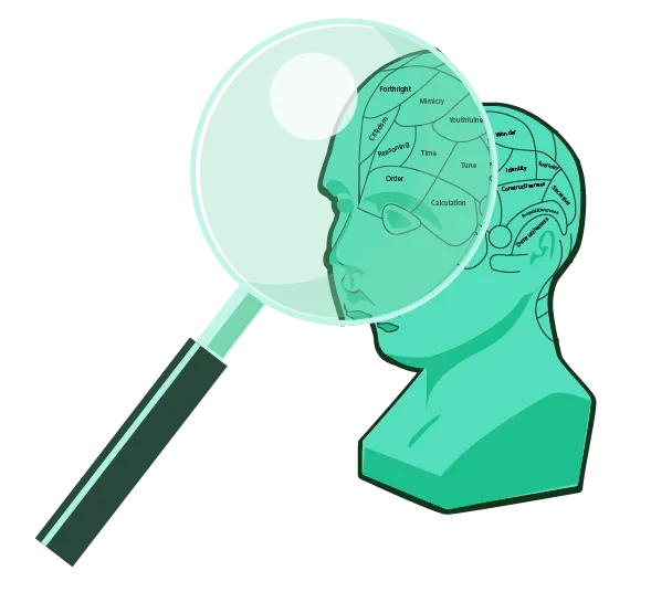 marketing theory and marketing psychology - image of bust with magnifying glass