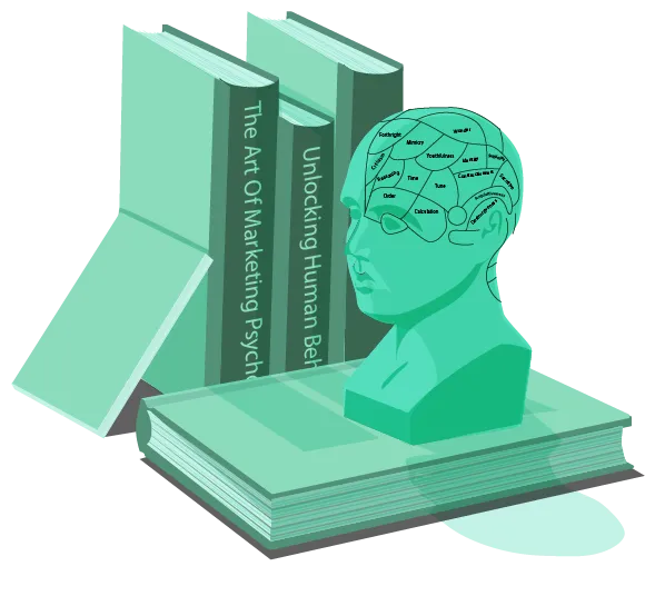 Marketing psychology books with a labelled model of the human brain