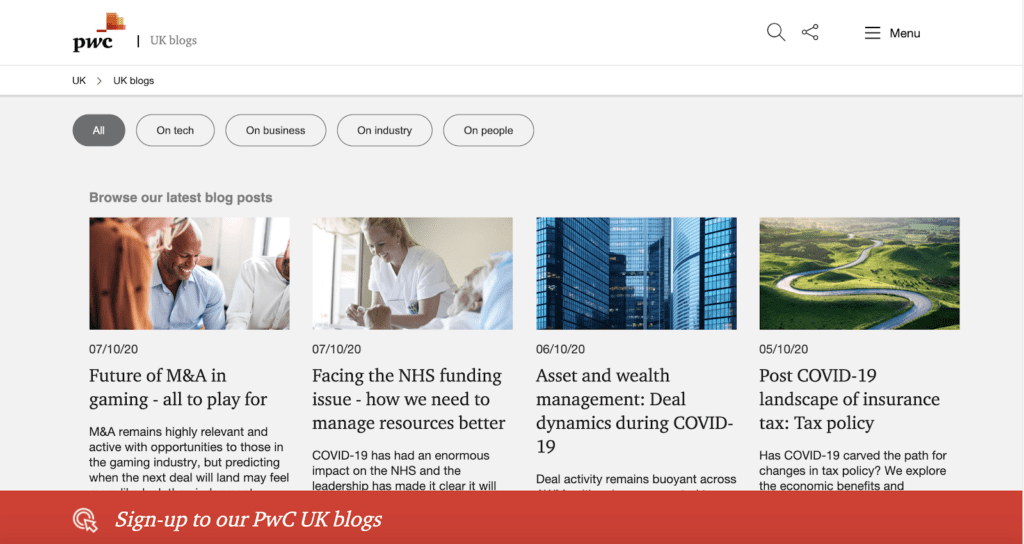 PwC CTA on most pages