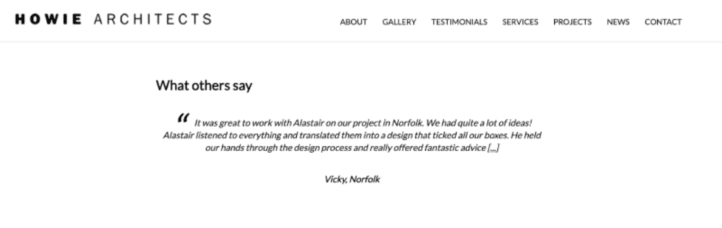 an example of an online review from howie architects (content lessons architecture firms article)