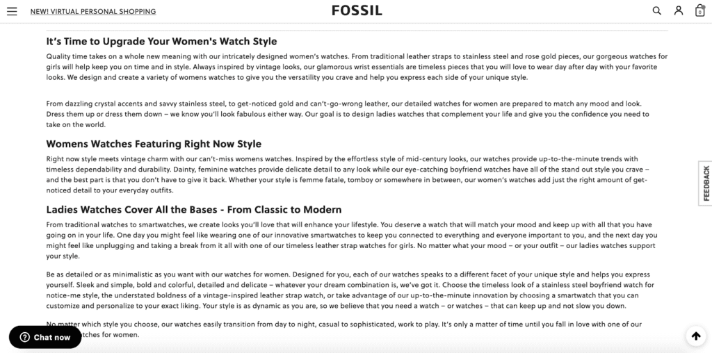 Screenshot of the description of top ranking keyword watches for women