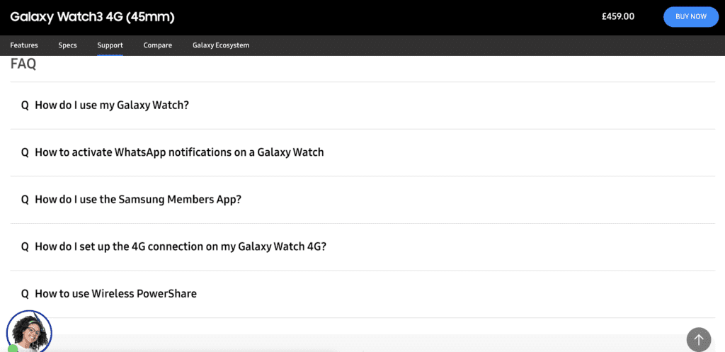 screenshot of Samsung's FAQ blogs