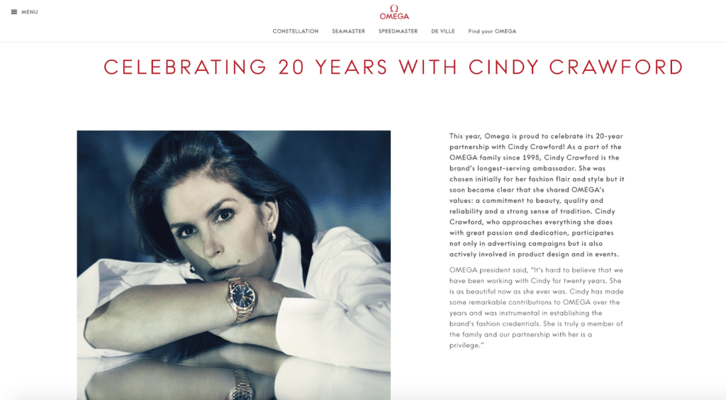 screenshot of a news article about their partnership with cindy Crawford
