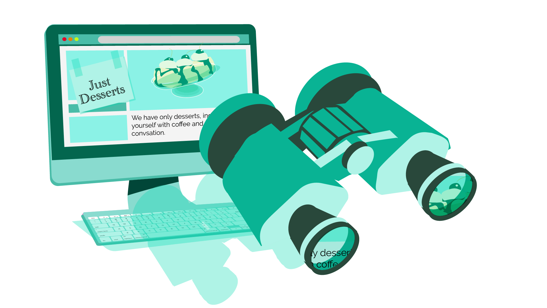 Someone looking at a webpage with binoculars