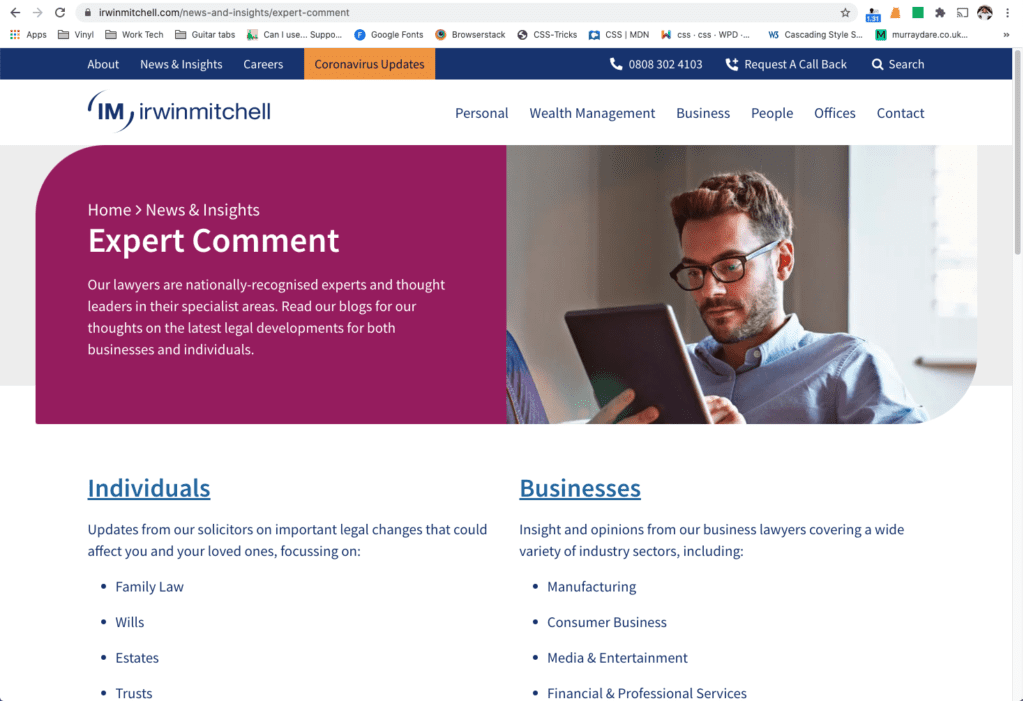 legal content marketing Irwin Mitchell Webinar topics